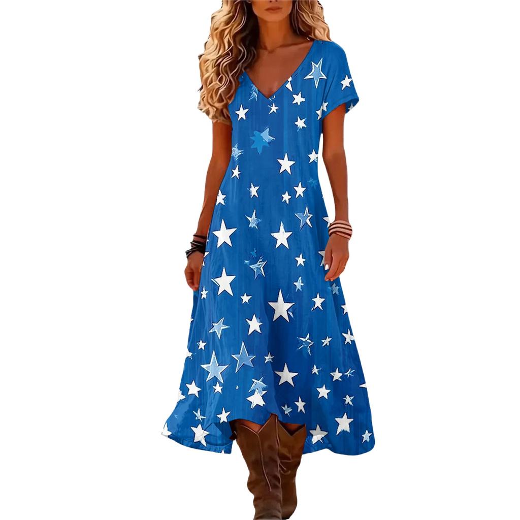 Summer Dresses for Women 2026 Midi Dresses for Women with Star Print Casual Dresses for Women Graduation Dress