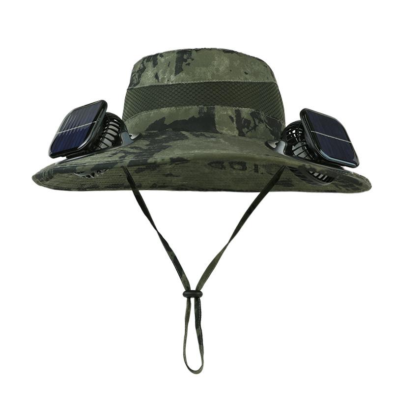 Dual fan solar hat summer outdoor mountaineering fishing sun protection visor hat camouflage big eaves men's bucket hat