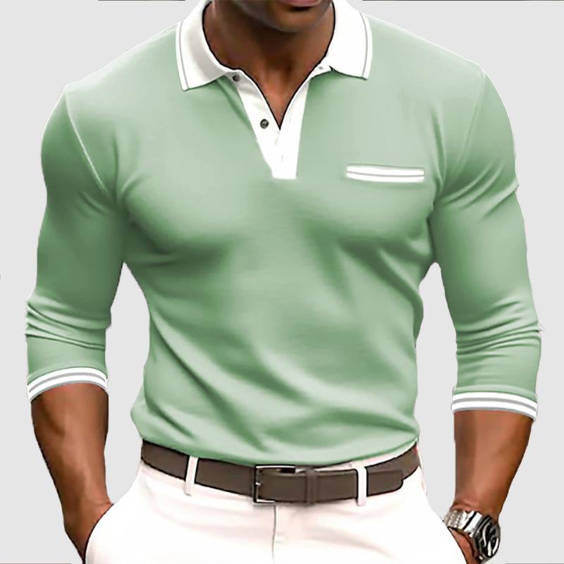 Stylish Long Sleeve Polo Shirt with Contrast Trim, Casual Daily Essential