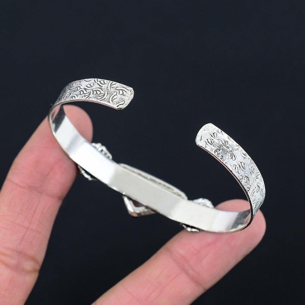 Mothers day Sale Trillion Pink Opal Stone Trendy Boho Bangle 925 Sterling Silver