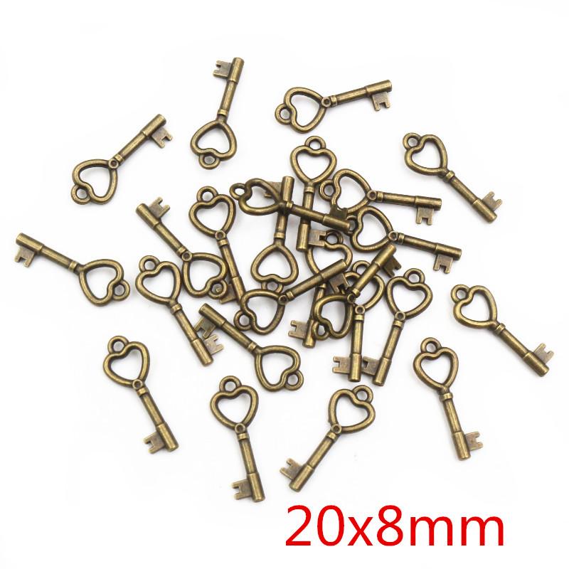 40pcs Key Charms Pendants Antique Bronze plated  Metal Retro Slower Heart Keys Charm DIY Jewelry Making Accessories Necklace