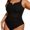 Women's Plus Size Ribbed One Piece Swimsuit, V Notch Tummy Control Triangle Bathing Suit
