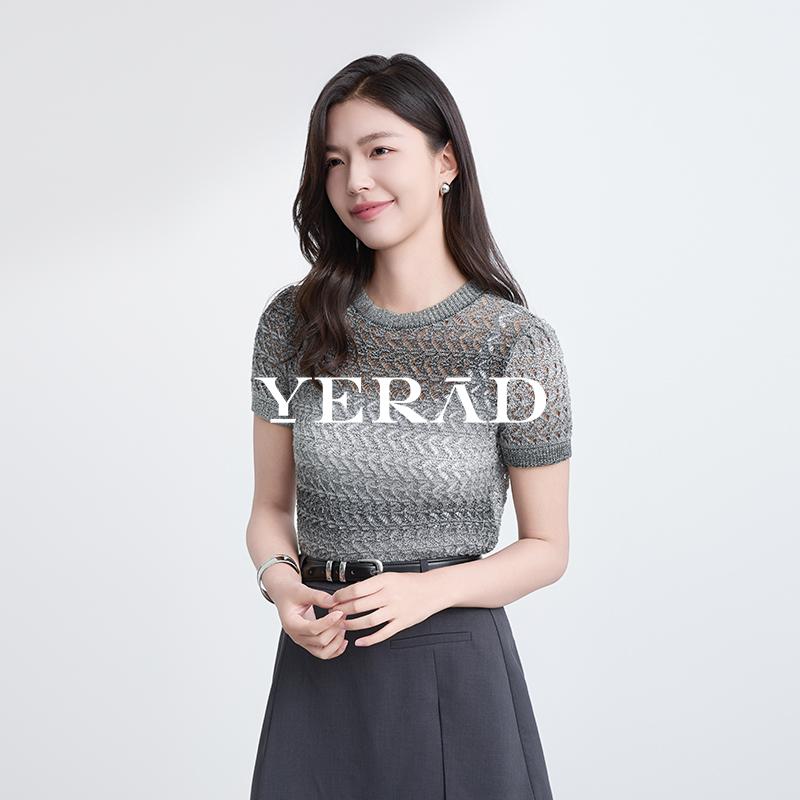 Yalida hollowed out casual knitted fishing net design fashionable short sleeved top