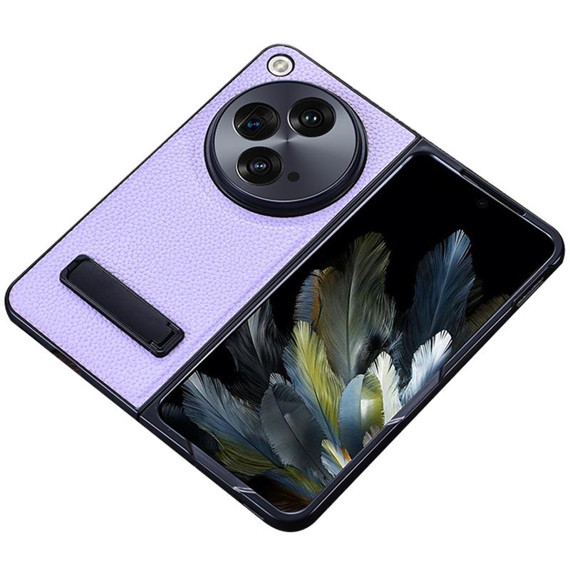 

For OnePlus Open Case Litchi Texture PU Leather PC Phone Back Cover with Kickstand Purple