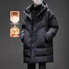 Herren Winter Mittellange Kapuzen Daunenjacke - High-End, Dick, Warm, 90% Weiße Entendaunen