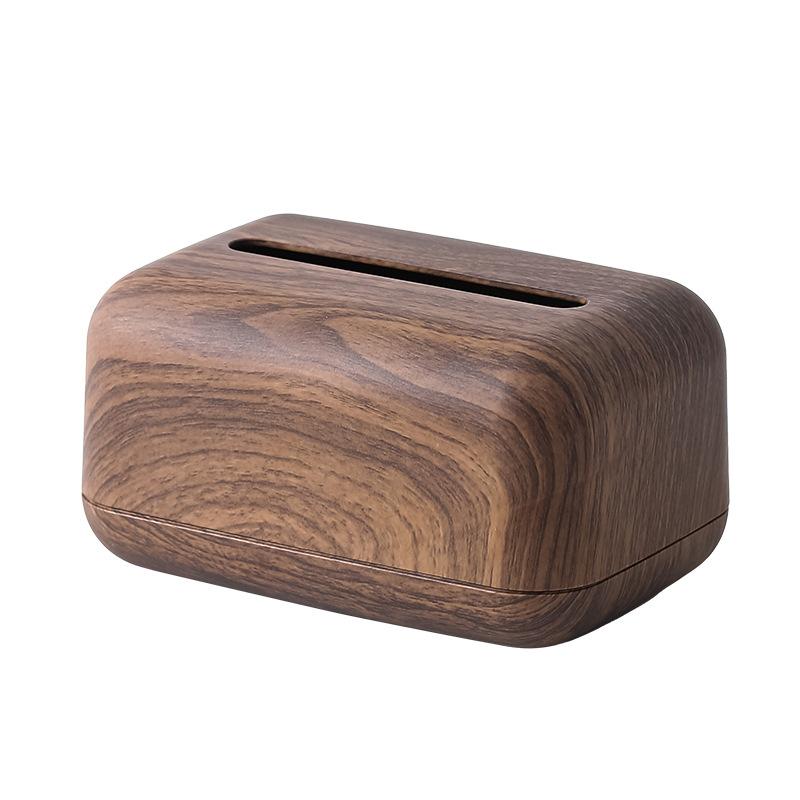 Imitation Walnut Wood Grain Chinese Tissue Box, Living Room Dining Table Office Desktop High-end Paper Drawer Box