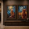 Tier-Wandkunst im Vintage-Stil, Nordische impressionistische Katzen-Leinwandmalerei, Verspielter getigerter Poster-Druck für Schlafzimmer-Wohnzimmer-Dekoration