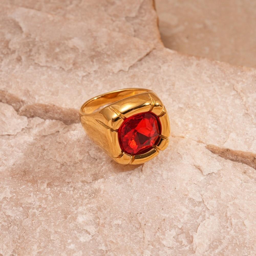 Stainless Steel Square Zircon Rings Zircon Exaggerated Ring  Gift for Girlfriend