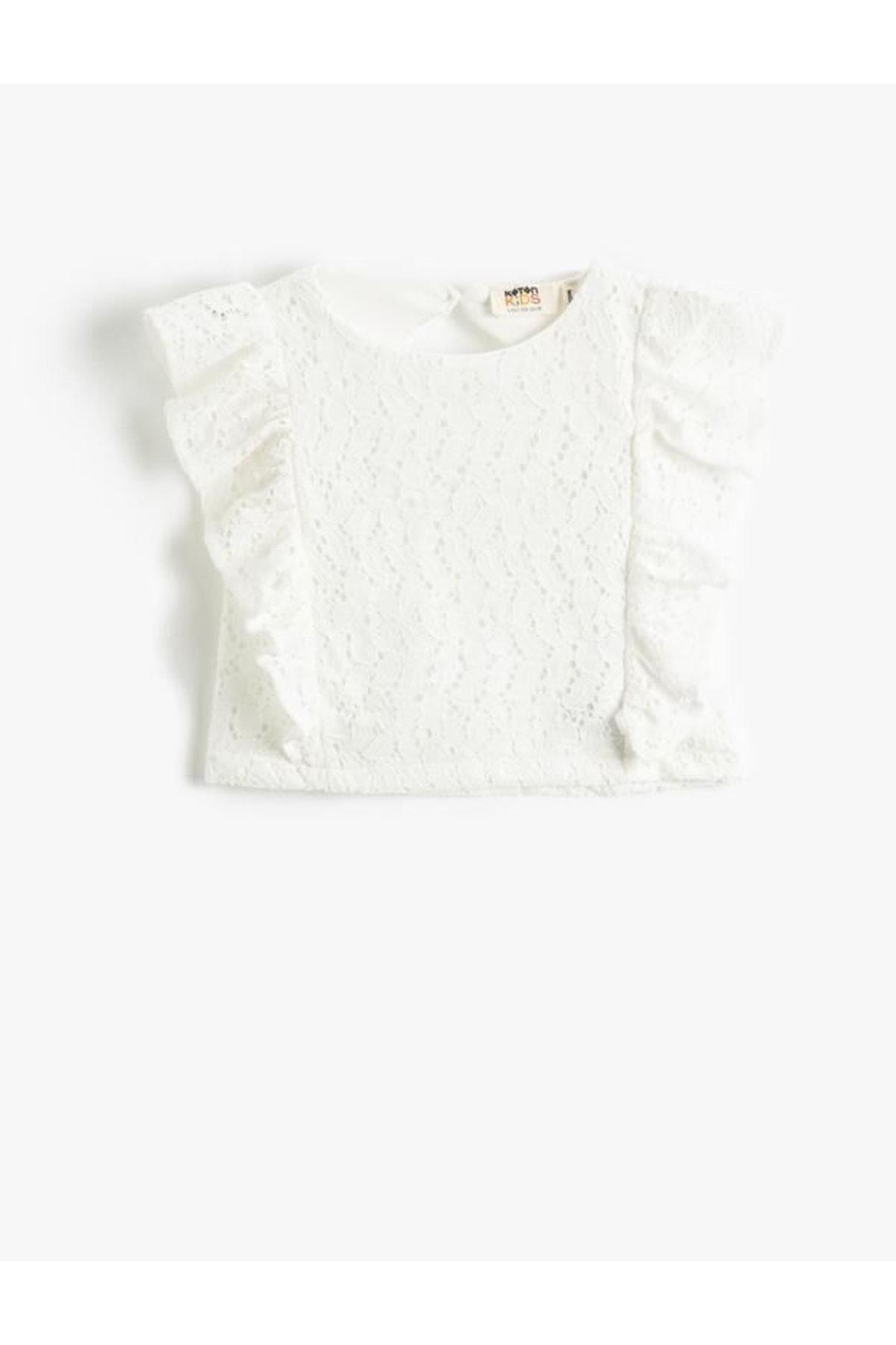 

Укороченный топ для девочек с круглым вырезом, рюшами, зубчатой ​​вышивкой, открытой спиной..