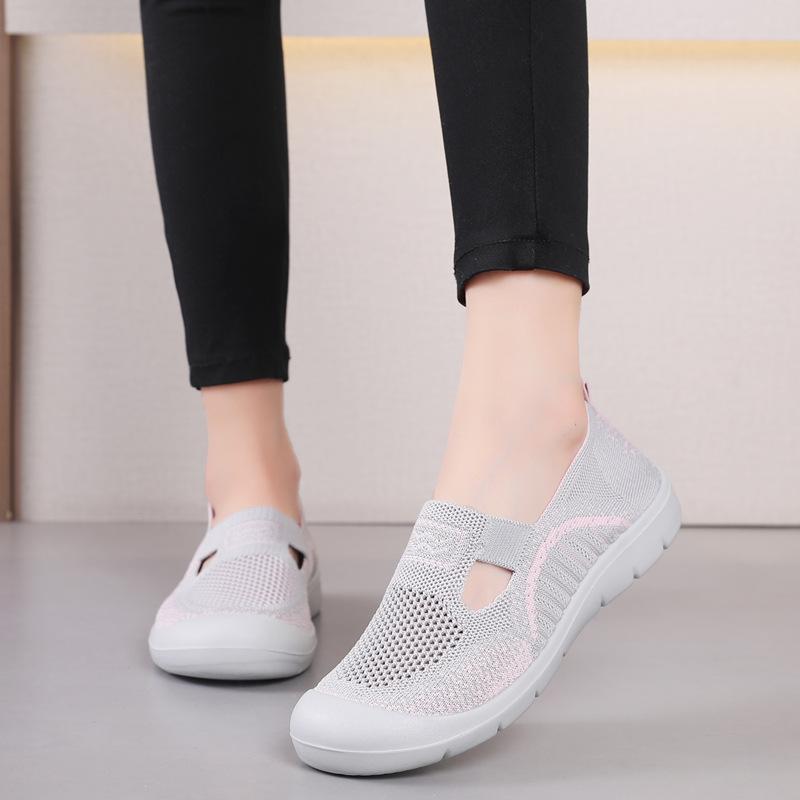 

2025 літо старі пекінські тканинні туфлі жіночі сітчасті туфлі літаюче плетіння дихаюча сітка туфлі для мами один педаль повсякденні туфлі для ходьби жіночі 40 сірий колір