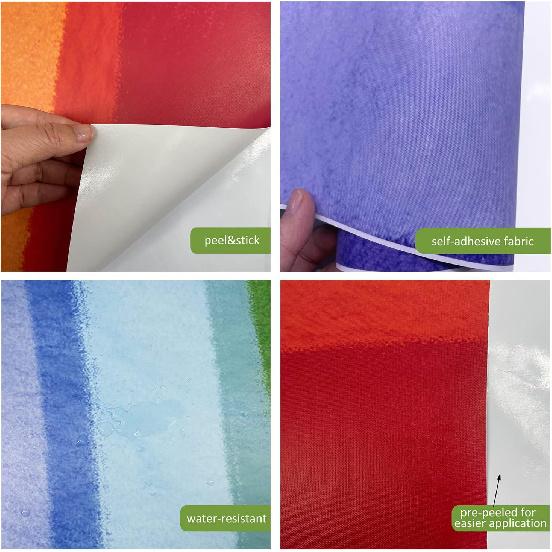 Fabric Large Rainbow Wall Decals Peel and Stick, Precut Original Hand Drawn Colorful Vigor Watercolor Full Rainbow Wall Sticker Decor for Kids