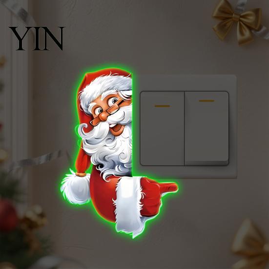 Festive Party Supplies Christmas Santa Claus Switch Sticker, Glow-in-the-Dark Light Decal, Wall Decals Outlet Socket Decoration Sticker for