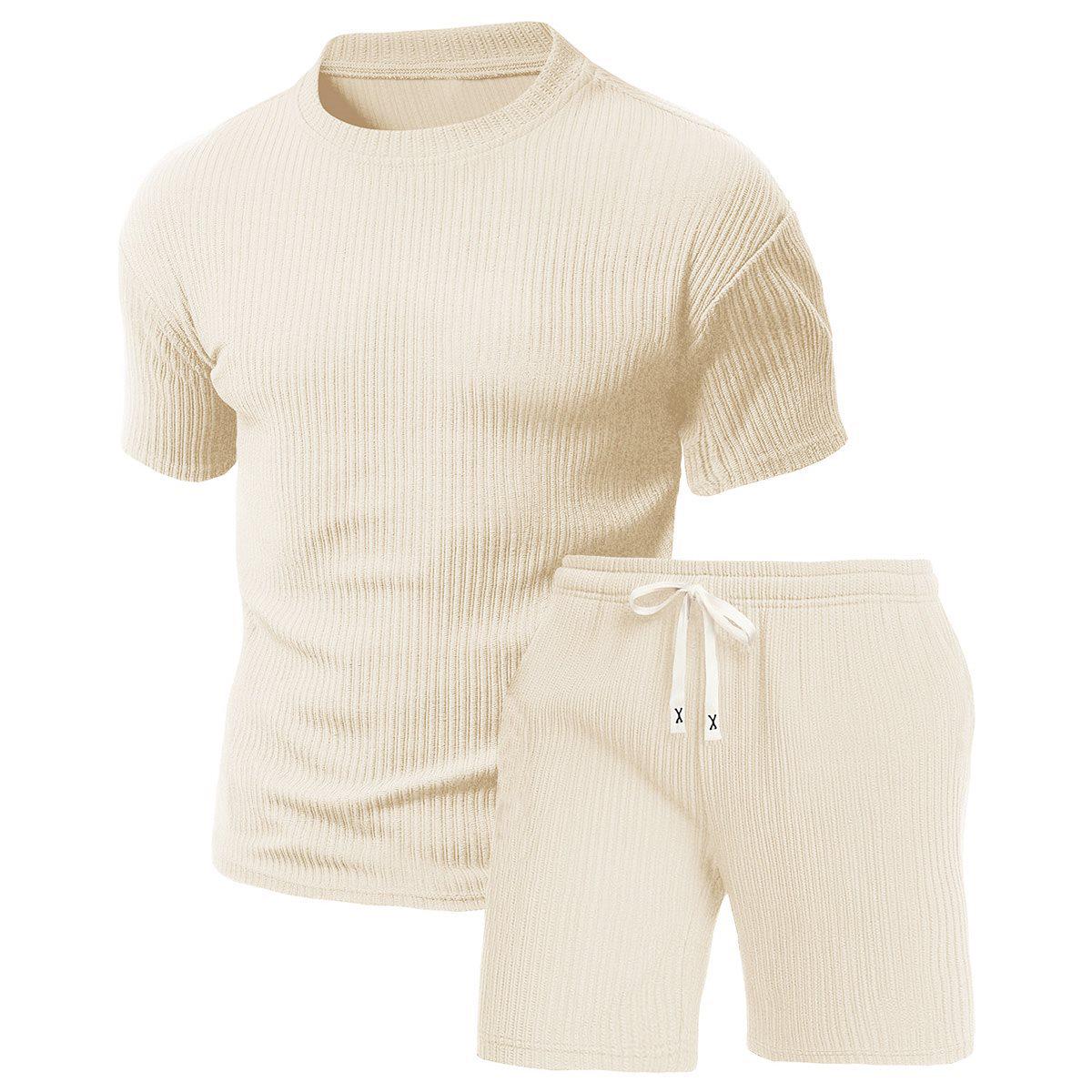 

Men s Casual Sports Set - Short-Sleeve T-shirt & Cargo Shorts Two-Piece L брудно-білий