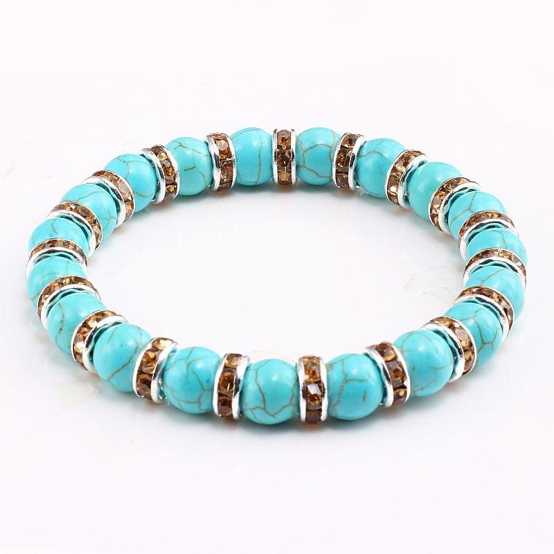 Blue Beaded Bracelet Charm Natural Stone Crystal Septa Stretch Women Bracelets & Bangles Fashion Yoga Jewelry Couple Gifts