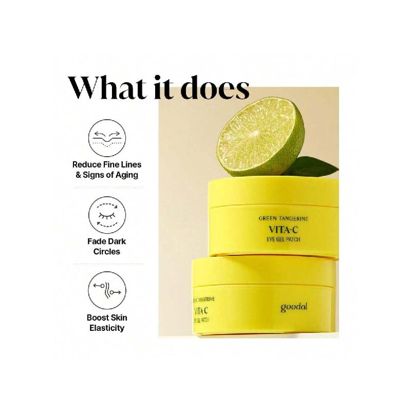 Goodal Grüne Mandarine Vitamin C Feuchtigkeitsspendende Augenmaske 72g (60 Blatt) | 5-Minuten, Feuchtigkeitsspendendes Gel-Patch (2024 Erweiterte Version)