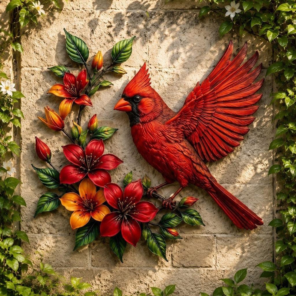 Porch Wall Ornament Metal Hummingbird Art, Hand-painted Red Bird Hanging, Rust & UV Resistant Weatherproof Hand Painted Art Decor, Indoor