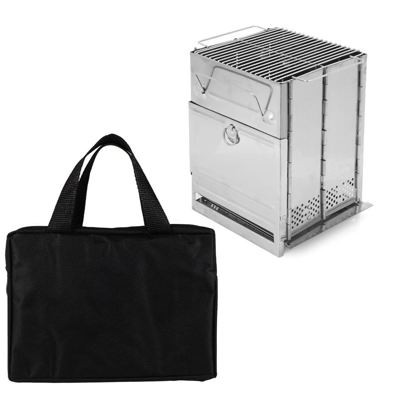 Fogão de churrasco dobrável de aço inoxidável portátil, churrasqueira a carvão, acampamento ao ar livre, fogão a lenha, fogão de aquecimento