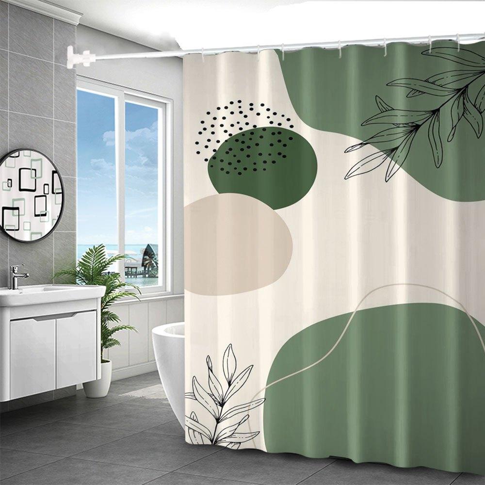1Pc Green Abstract Painting Winter Bathroom Curtain Digital Print Polyester Shower Curtain No-Hole Punch Partition Bath Curtain