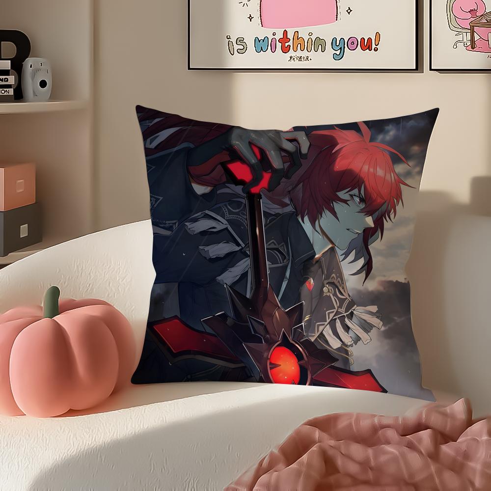 Game Genshin Diluc Cushion Cover Pillowcase Short Plush Invisible zipper Room Sofa Cushion Cover