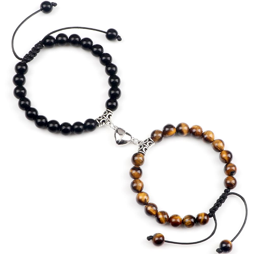 2 stuks/set Hartvormige Magneet Hanger Armband Koppels Liefde Betekenisvol Natuursteen Armbanden Sieraden 8MM Elastische Pulsera Cadeau Nieuw