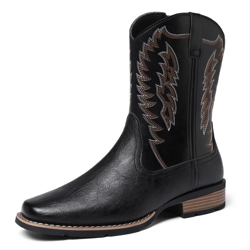 Fashion Men's Western Boots Fashion Mid-calf Cowboy Boots Retro Handmade Embroidery High-top Boots Men Casual Leather Boot Knight Botas