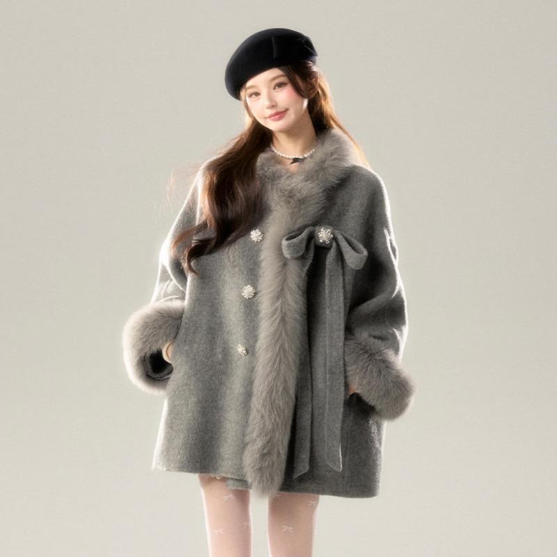 

Осіннє та зимове нове жіноче солодке тепле вовняне пальто з вовняним коміром L сірий