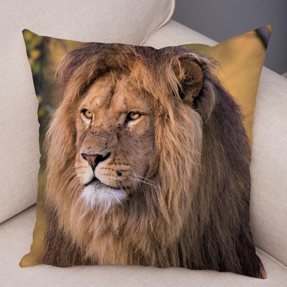 Dekor Povlak na polštář Lev africký Vzor divokého zvířete Potisk Povlak na polštář Super měkký plyšový Potah na polštář pro auto Pohovka Domov 45x45cm