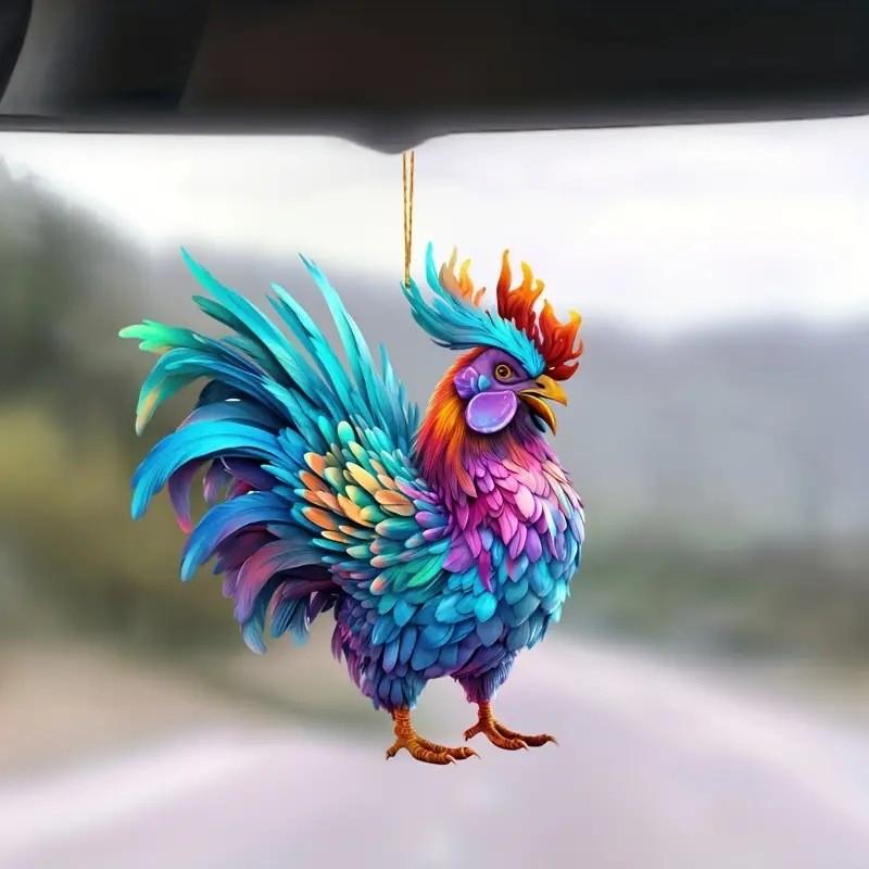 Vibrant Chicken Acrylic Shaped Hanging Backpack Car Ornament For Home Decor