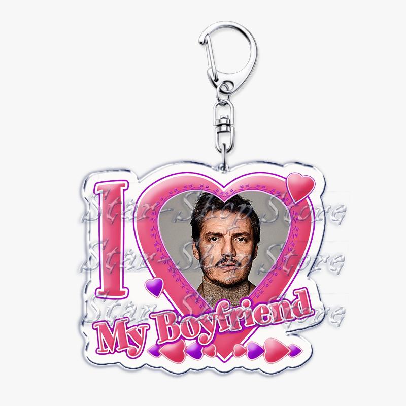 Hot Pedro Pascal I Love My Boyfriend Heart Keychain for Women Accessories Key Chain Ring Keychains Jewelry Fans Gifts