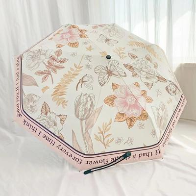 INS Beautiful French Style Pink Retro Automatic Umbrella Girl Vinyl Sun Umbrella UV-Proof Folding Sun Umbrella