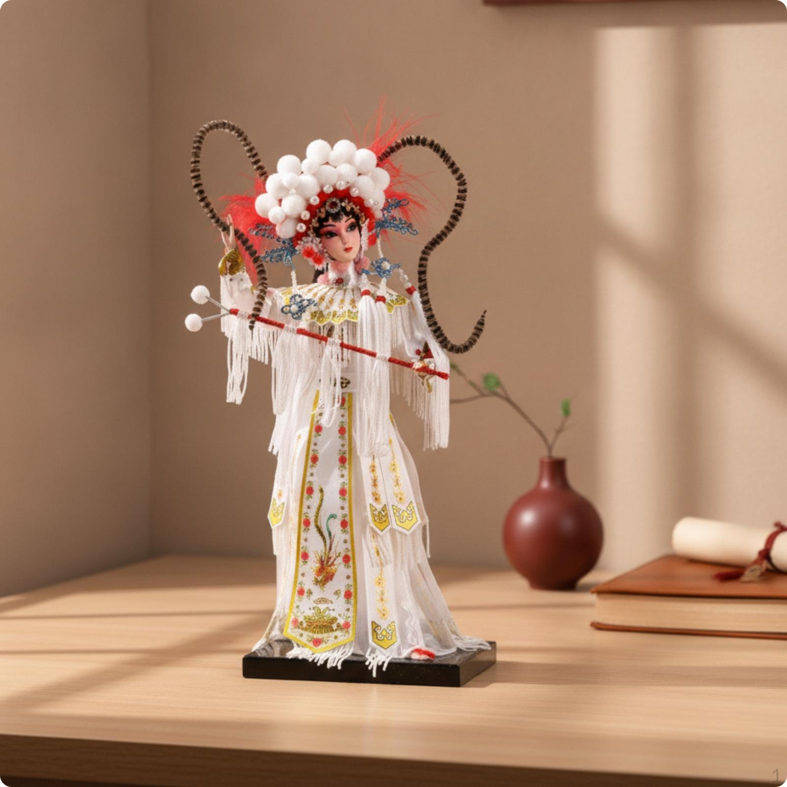 Chinese Opera Figurine Ornate with Display Base Decorative Traditional Doll for