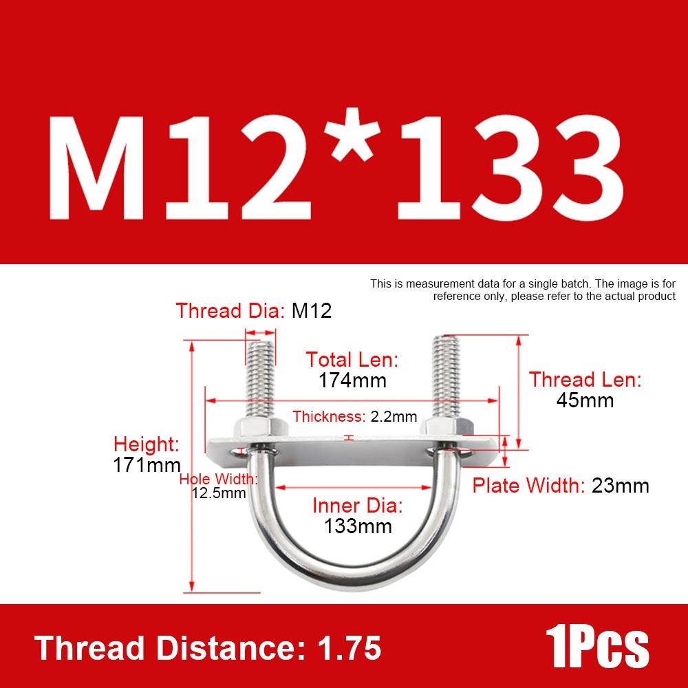 1Set 304 Stainless Steel Pipe U-clamp Screws Right Angle U-bolt Durable Round Bolt  for Round Tube