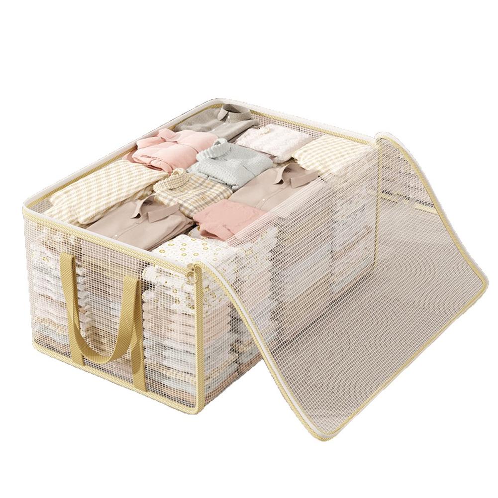 Transparent PVC Clothes Storage Bag Large Capacity Foldable Quilt Organizer with Reinforced Handles Dustproof Wardrobe Organizer