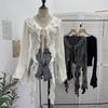 Post-Apocalyptic Style Ruffled Tie-Up Ripped Cardigan, Long-Sleeve Outer Layer