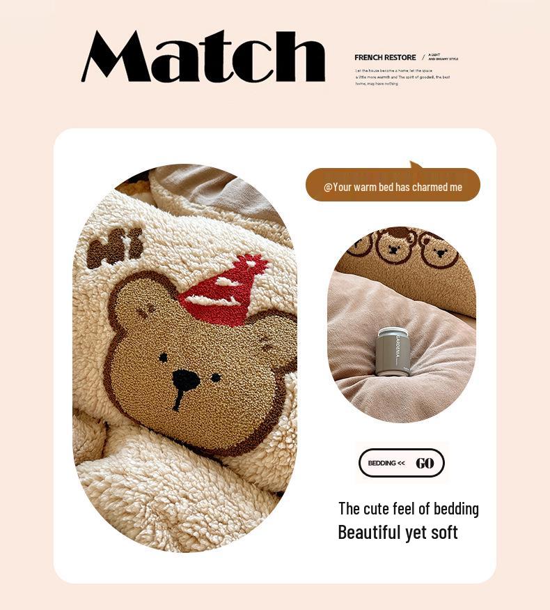 Cozy Kawaii Lambswool Fleece Embroidered Towel 4-Piece Set