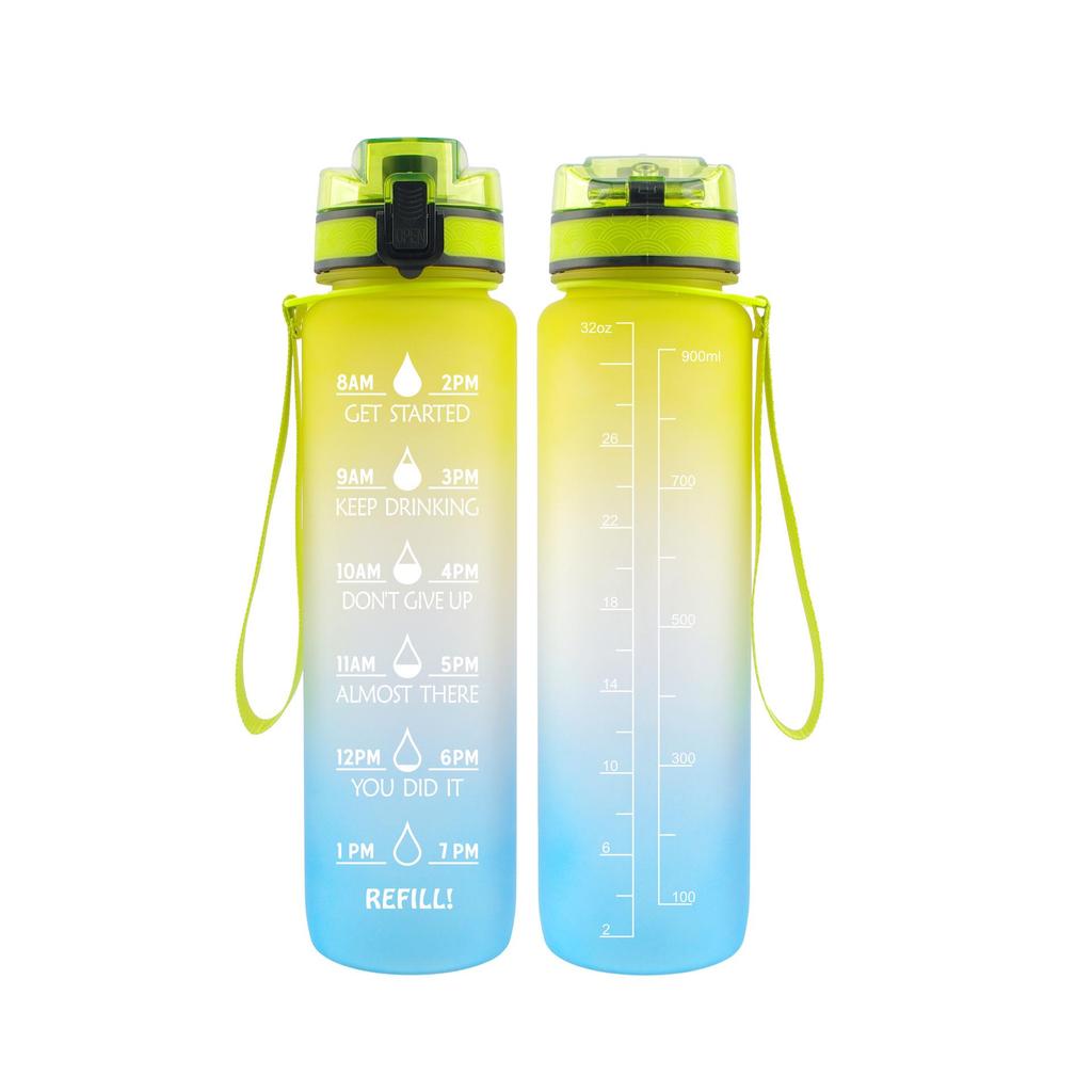 Tritan Frosted 1000ml Plastic Water Bottle with Time & Capacity Scale, Portable Handle