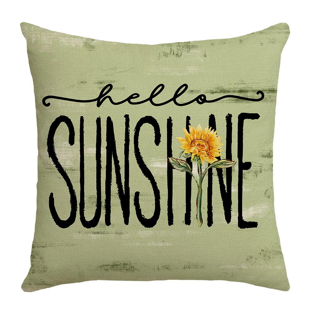 Spring and Summer New Home Sofa Cushion Plant Flower Pillow Letter Printing Heat Transfer Linen Nordic