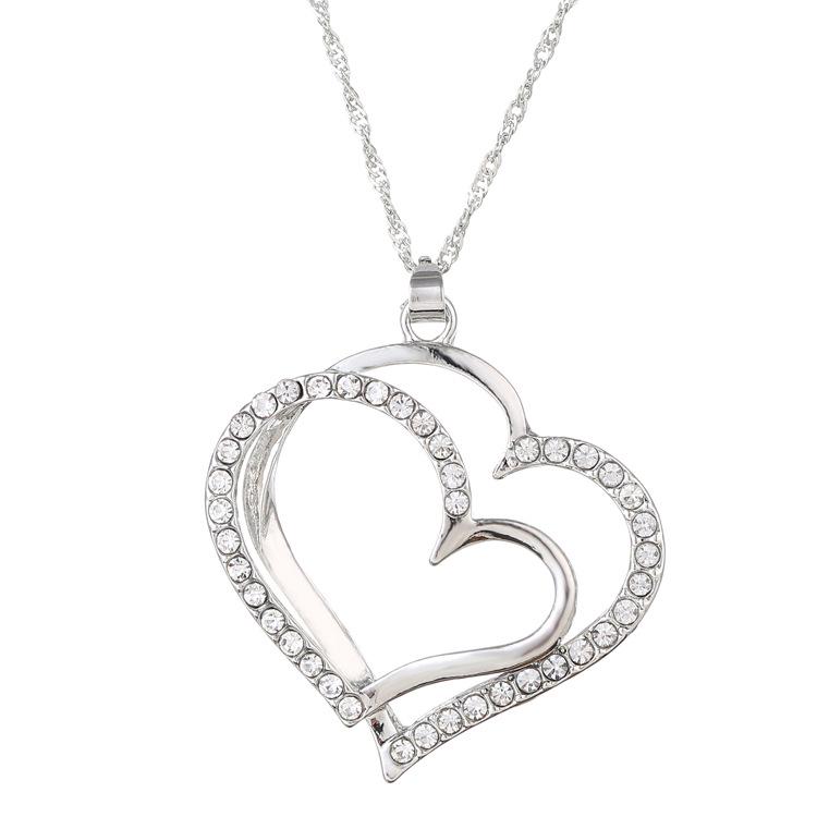 European and American Wedding Jewelry Set with Double Heart Earrings and Necklace