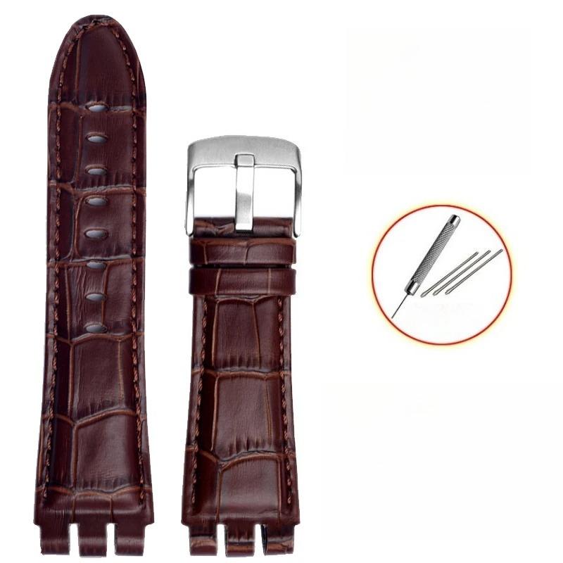 23mm Genuine Leather Silicone Watch Band For Swatch YOS440 449 401G 447 448 IRONY Watchband Men's Frosted Texture Soft Straps