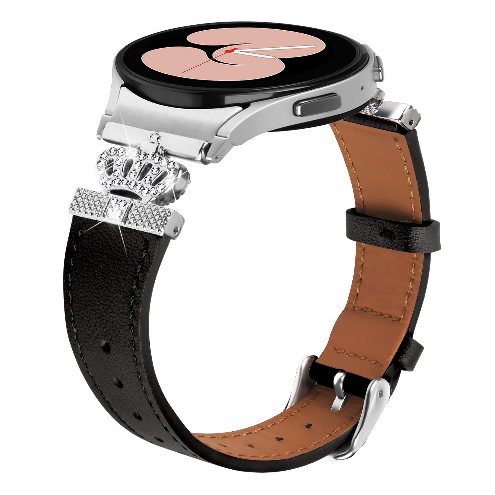 

For Samsung Galaxy Watch6 40mm/44mm/Watch6 Classic 43mm/47mm Watchband with Silver Connector Genuine Cow Leather Strap Pink