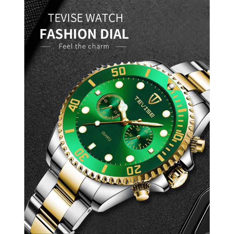 Tevise Men Business Watch Stainless Steel Quartz Watch Date Fashion Casual Watches Sapphire Crystal Watch