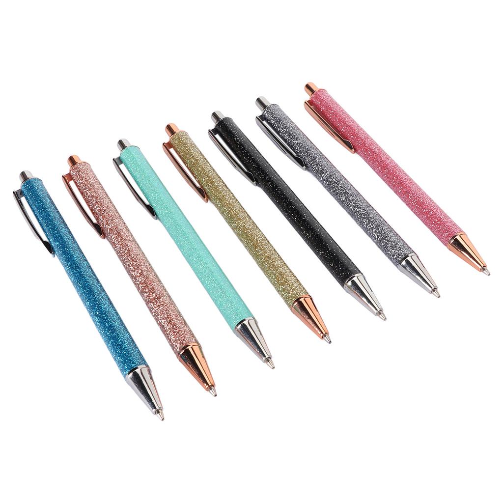 7Pcs Ball Point Pen Black Refill Glitter Style Book Clip Easy Disassembly Writing Pens for School