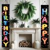 2PCS Happy Birthday Porch Hanging Banner Porch Sign Colorful Balloon Letters Party Decorations Birthday Party Supplies Door Banner Wall Hanging for