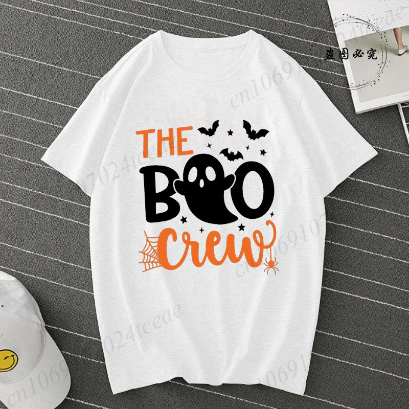 The Boo Crew Print T Shirt Halloween Ghost Party Gift Short Sleeve Unisex Tshirt Clothes Family Matching Fashion Casual Tee Top