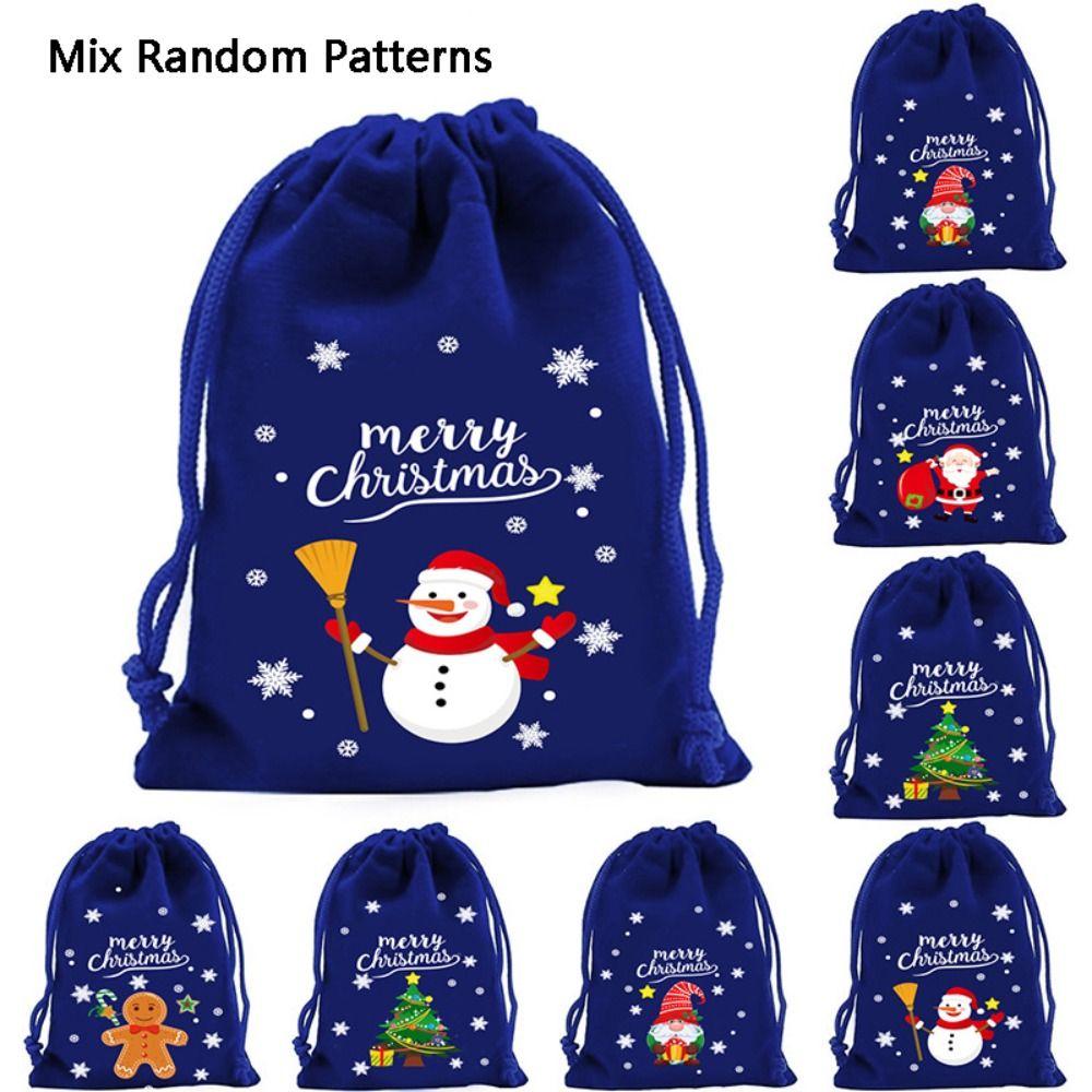5pcs Random Mixed Patterns Red Christmas Velvet Bags Green Blue Xmas Gift Bags  Jewelry
