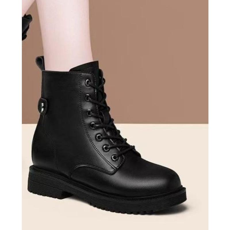 New Style Women's Flat Thick-soled Soft Leather Thick-bottom Short Boots with Added Insulation Shoes