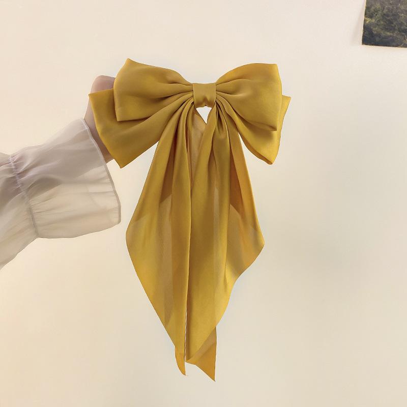 Elegant Bow Ribbon Hair Clip Fashion Simple Solid Satin Spring Clip Hair Pin Retro Headband with Clips Girls Hair Accessories