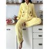 Set Pijama Călduros Căptușit cu Fleece pentru Femei Mânecă Lungă Decolteu în V Îmbrăcăminte de Noapte cu Imprimeu Cireșe Confortabil pentru Casă