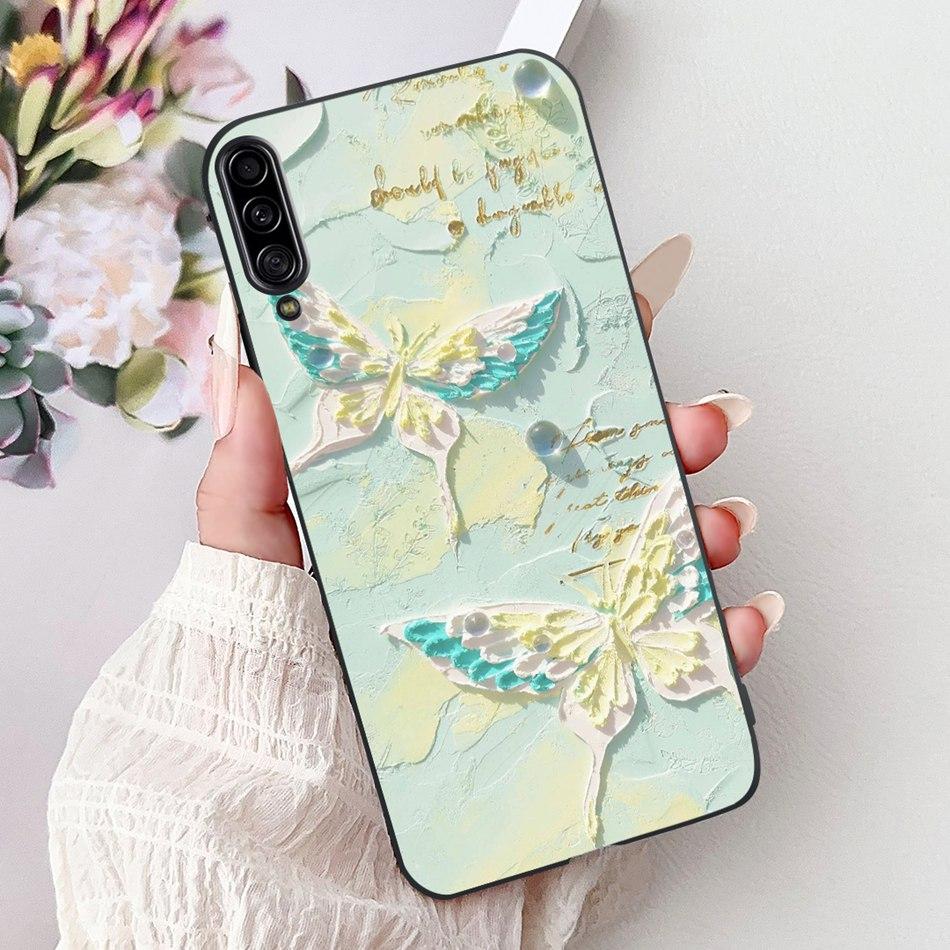 For Samsung Galaxy A90 5G Phone Case For Samsung A90 5G SM-A908B Elegant Floral Cat Painted Black Silicone Soft TPU Cases