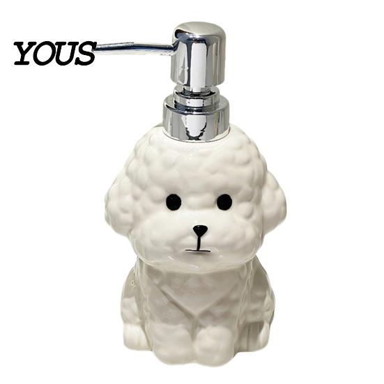 Dispenser Gel Igienizzante Mani 400ML Cane in Ceramica con Pompa in Plastica, Contenitore Liquido Ricaricabile a Forma di Cucciolo, Bottiglia Vuota per Bagnoschiuma Lozione